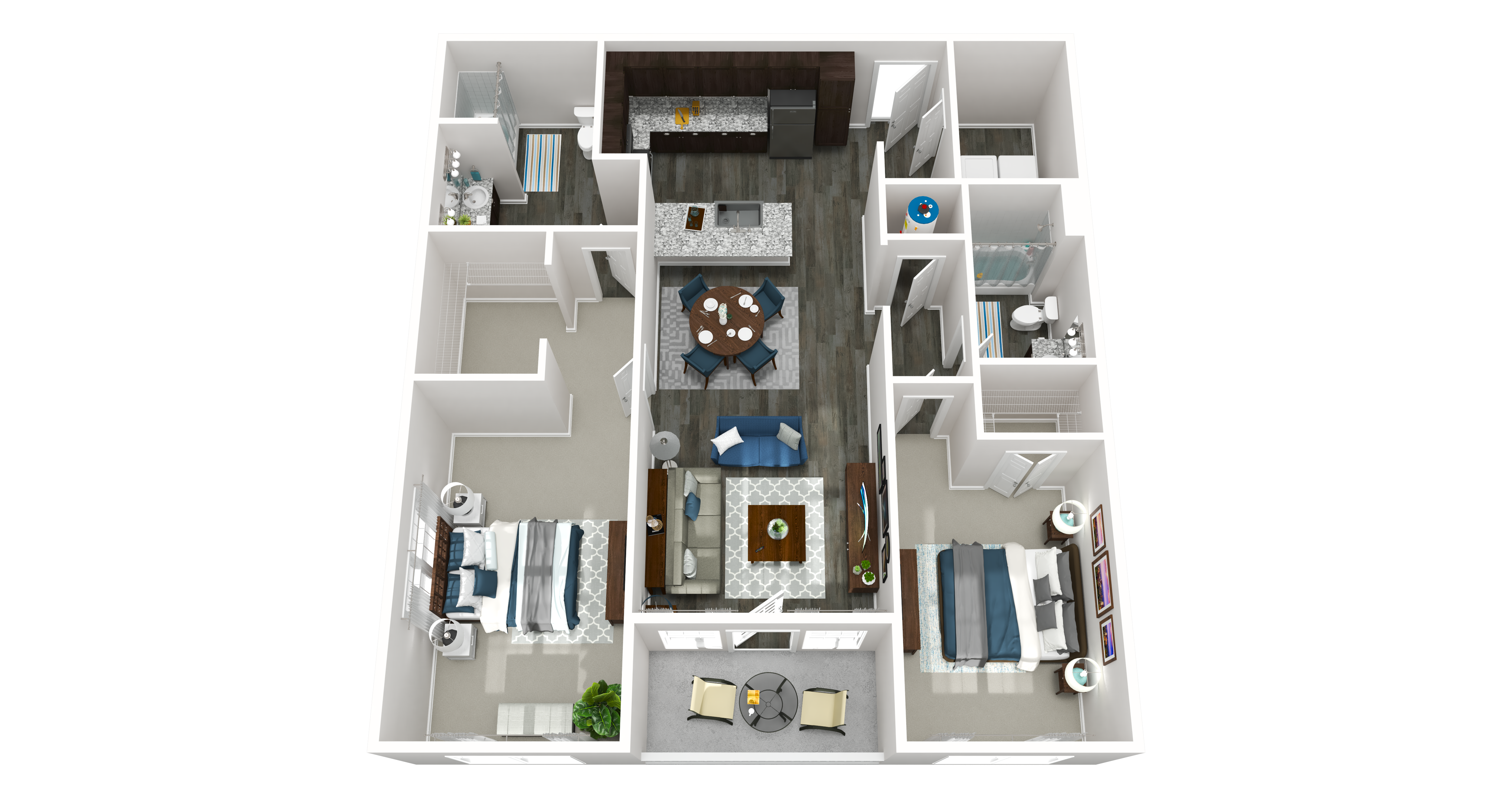 Floor plan for 2 beds, 2 baths, 1333 sqft