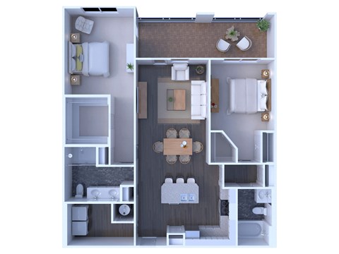 Floor plan for 2 beds, 2 baths, 1157 sqft