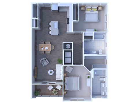 Floor plan for 2 beds, 2 baths, 1081 sqft