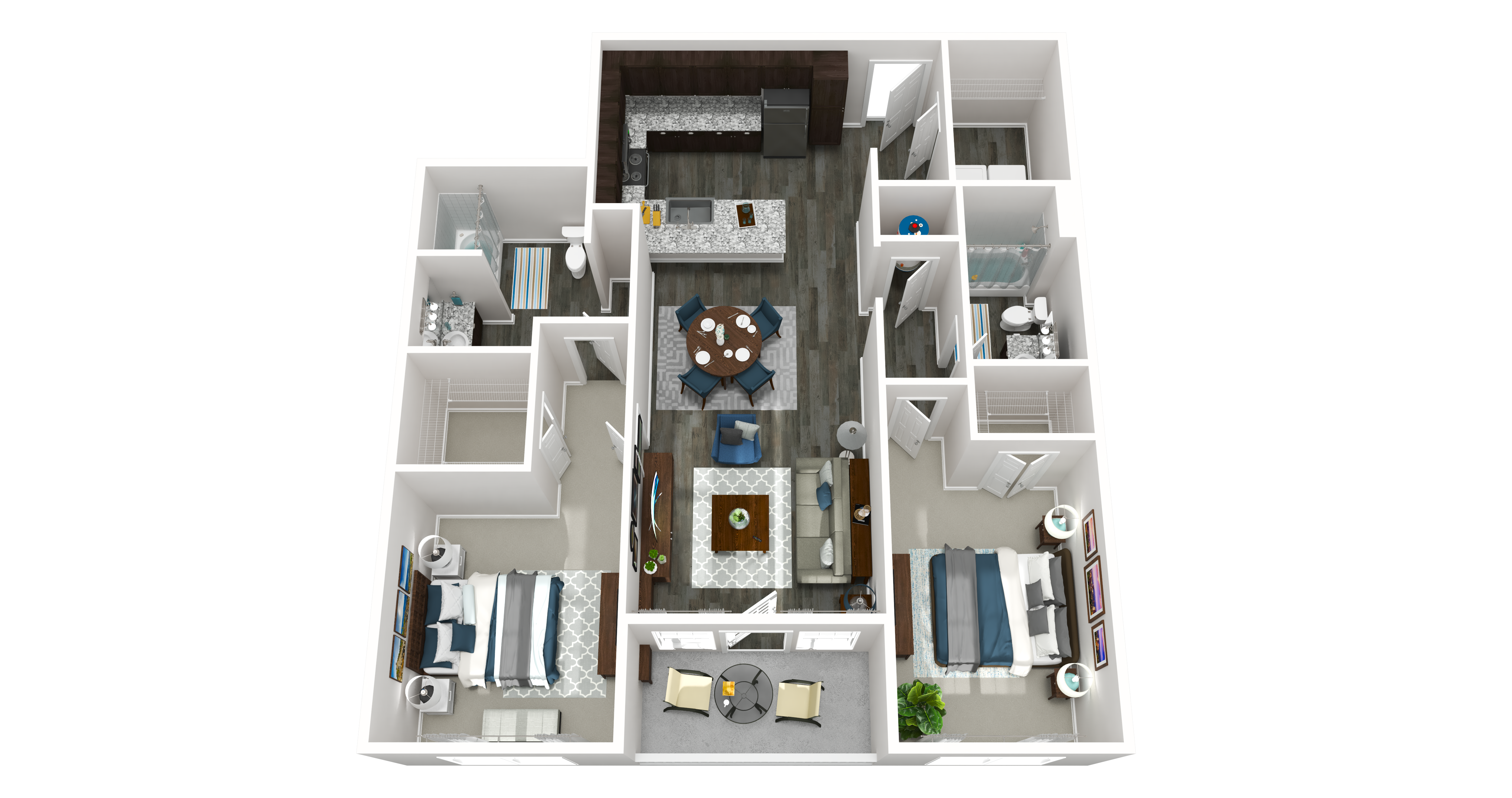 Floor plan for 2 beds, 2 baths, 1261 sqft