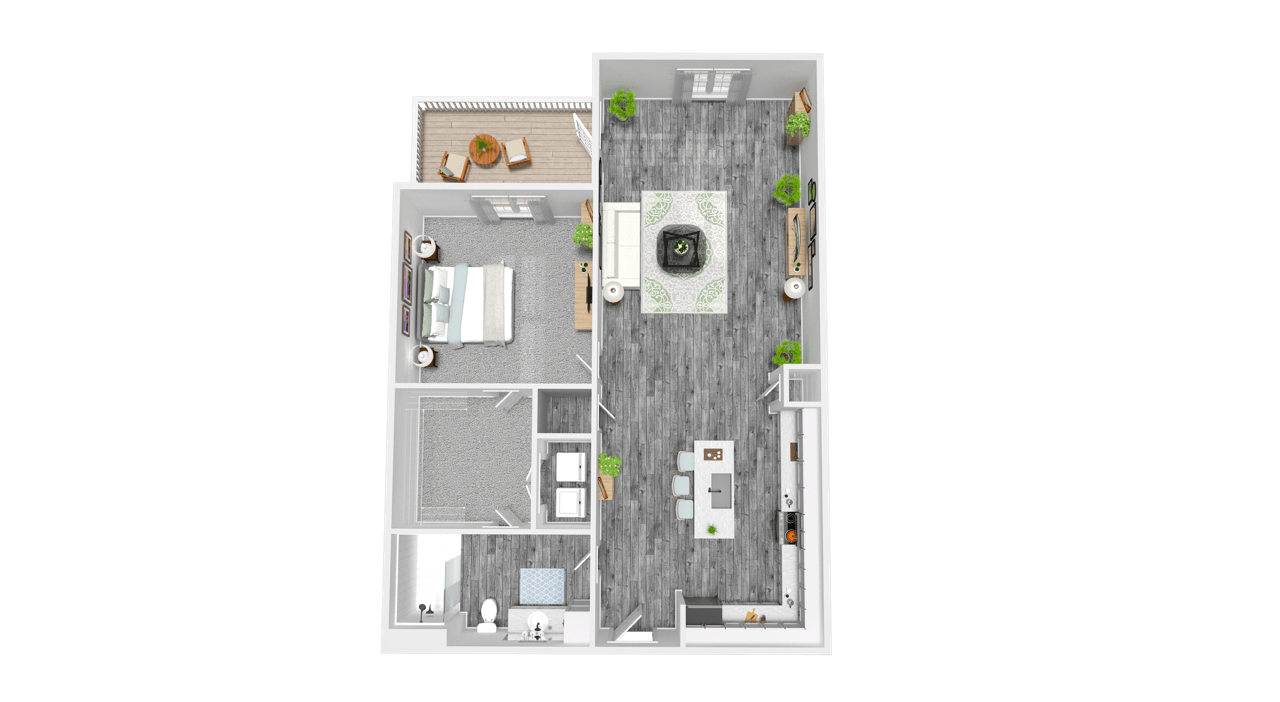 Floor plan for 1 bed, 1 bath, 806 sqft