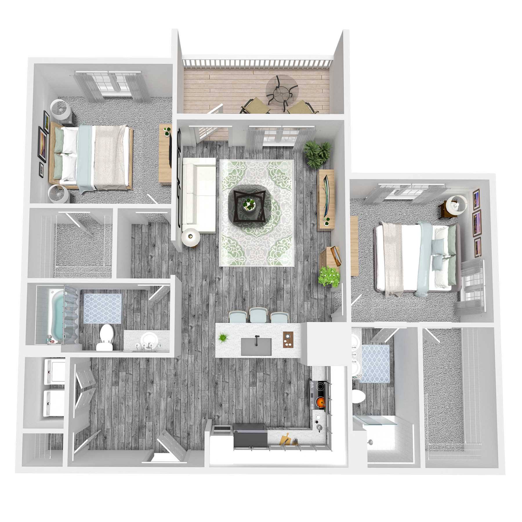 Floor plan for 2 beds, 2 baths, 1060 sqft
