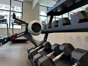 Ottawa apartment for rent - a gym with weights and a plane on the floor