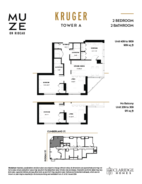 Floor plan for 2 beds, 2 baths, 909 sqft