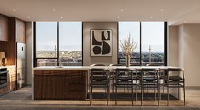 Ottawa apartment for rent - A modern kitchen with a dining table and chairs.