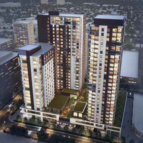 Ottawa apartment for rent - an aerial view of skyscrapers and other buildings at night