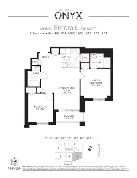 Floor plan for 2 beds, 2 baths, 810 sqft