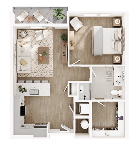 Floor plan for 1 bed, 1 bath, 826 sqft