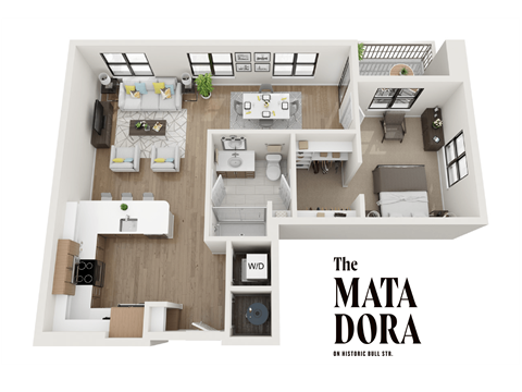 Floor plan for 1 bed, 1 bath, 1011 sqft