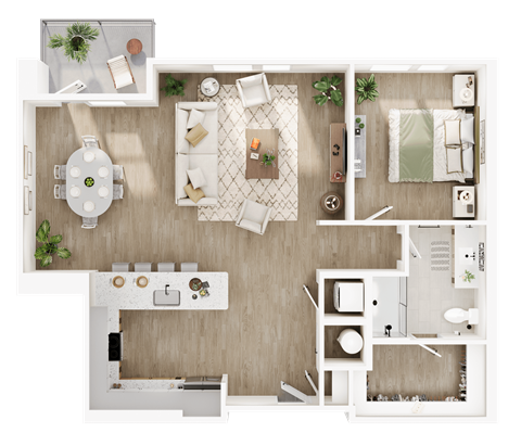 Floor plan for 1 bed, 1 bath, 1014 sqft