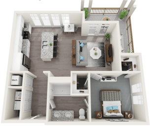 Floor plan for 1 bed, 1 bath, 1034 sqft