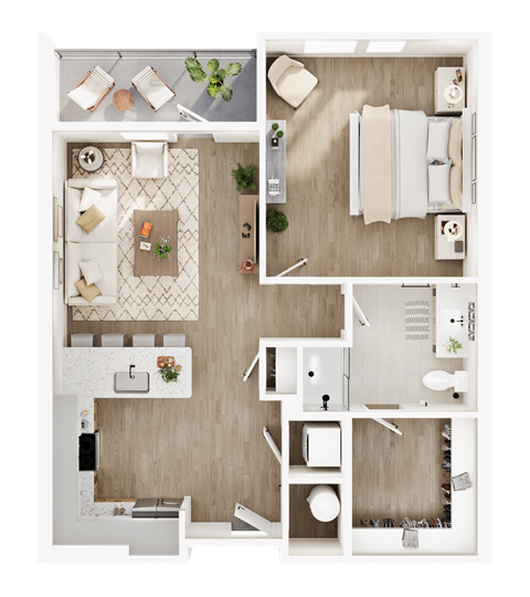 Floor plan for 1 bed, 1 bath, 875 sqft