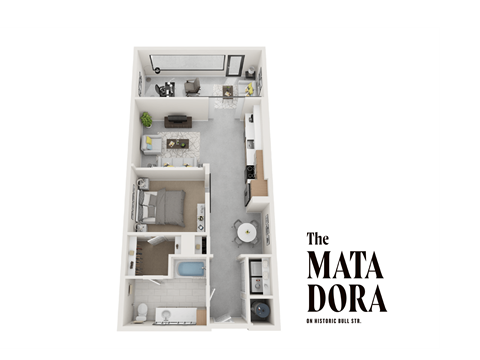 Floor plan for 1 bed, 1 bath, 950 sqft