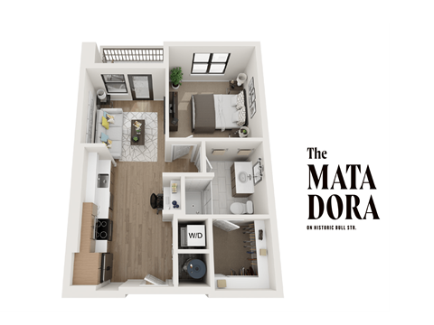 Floor plan for 1 bed, 1 bath, 718 sqft