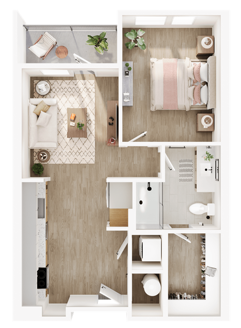 Floor plan for 1 bed, 1 bath, 713 sqft