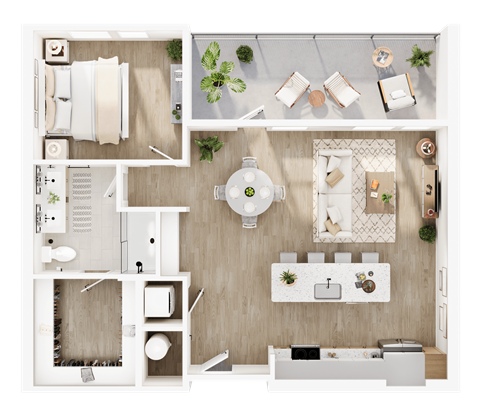 Floor plan for 1 bed, 1 bath, 1041 sqft