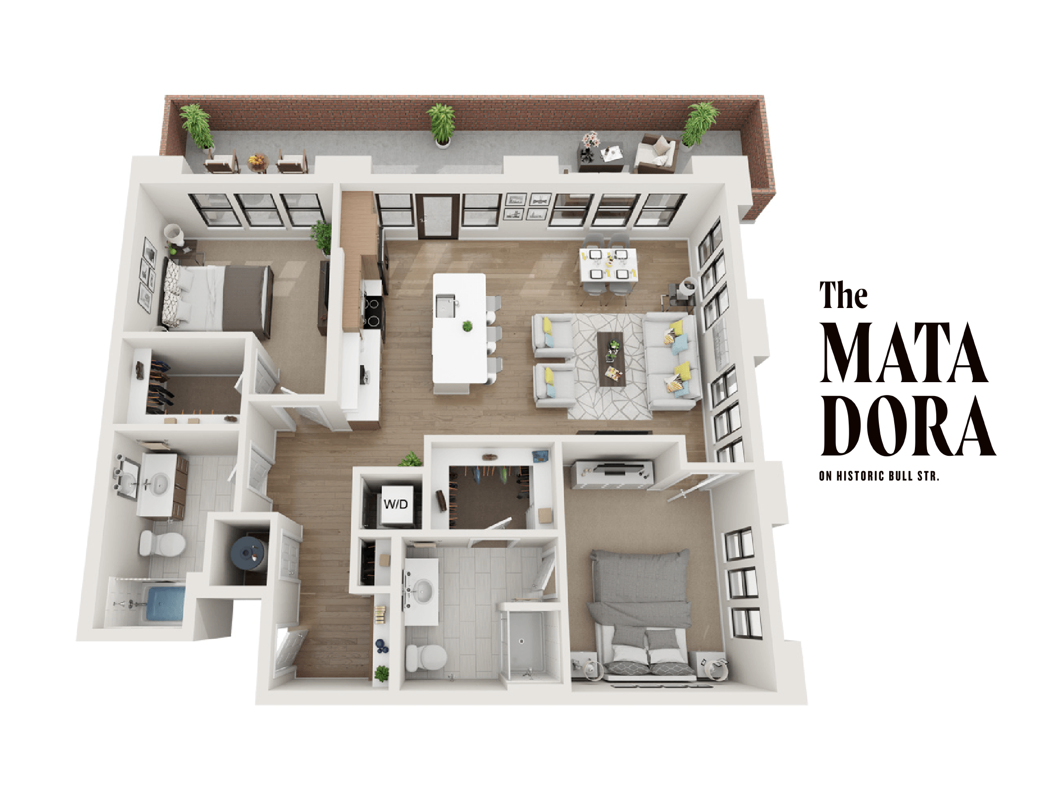 Floor plan for 2 beds, 2 baths, 1255 sqft