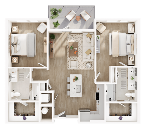 Floor plan for 2 beds, 2 baths, 1171 sqft