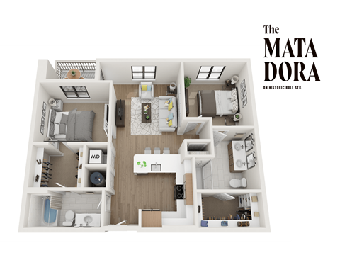 Floor plan for 2 beds, 2 baths, 1064 sqft