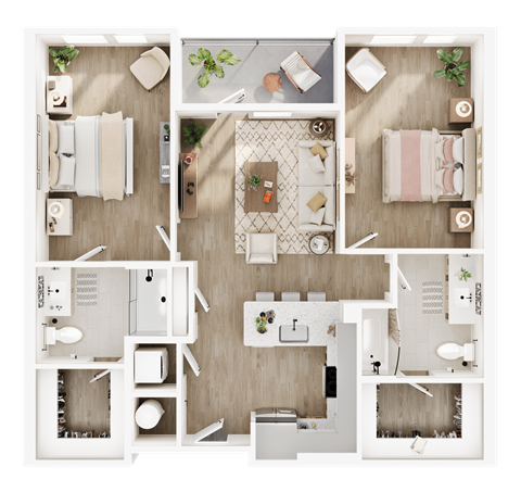 Floor plan for 2 beds, 2 baths, 1111 sqft