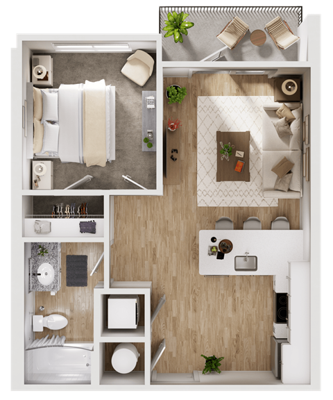 Floor plan for 1 bed, 1 bath, 561 sqft
