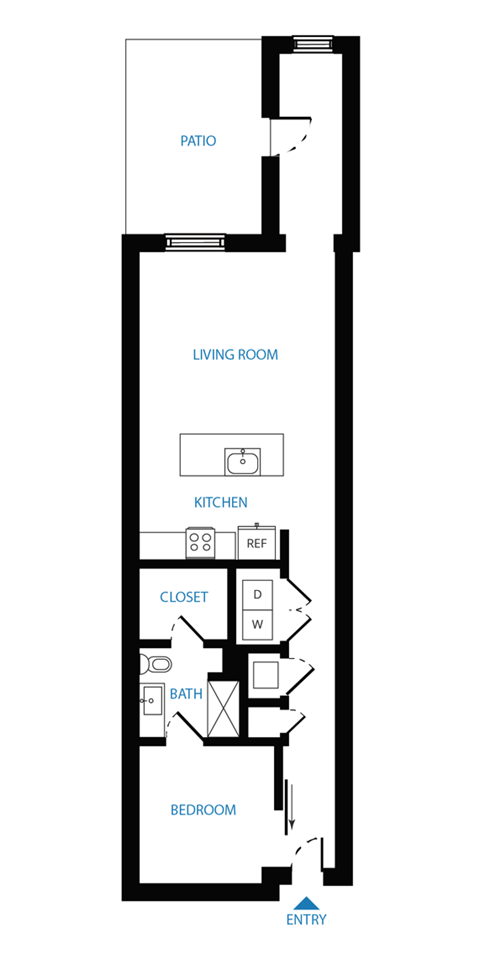 Floor plan for 1 bed, 1 bath, 827 sqft