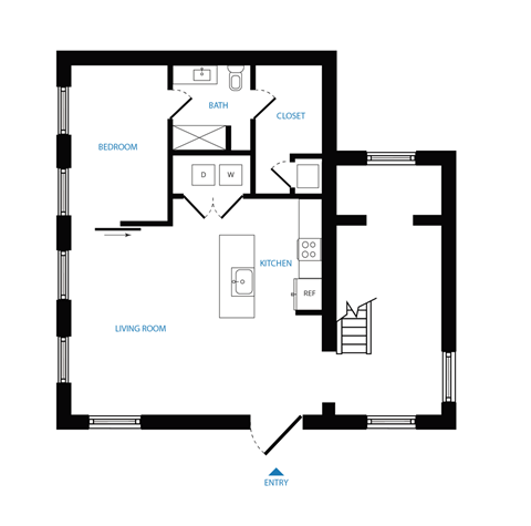 Floor plan for 1 bed, 1 bath, 1428 sqft