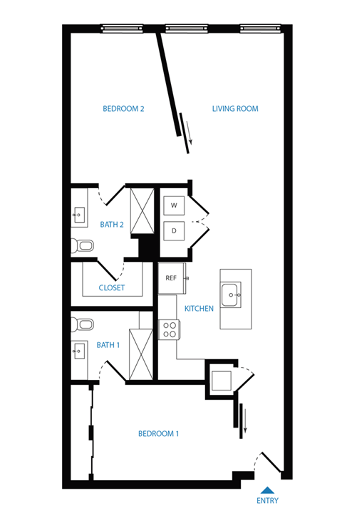Floor plan for 2 beds, 2 baths, 1132 sqft
