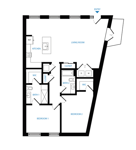 Floor plan for 2 beds, 2 baths, 1248 sqft