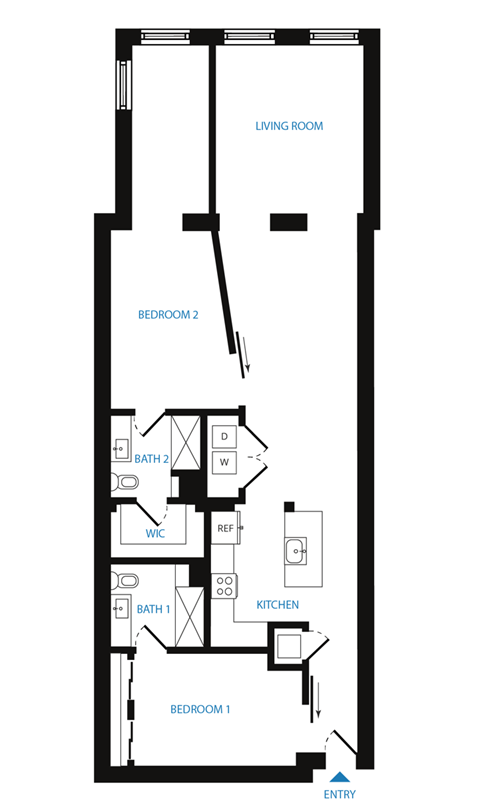 Floor plan for 2 beds, 2 baths, 1492 sqft