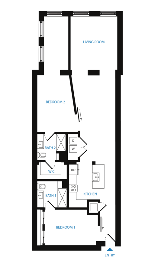 Floor plan for 2 beds, 2 baths, 1494 sqft