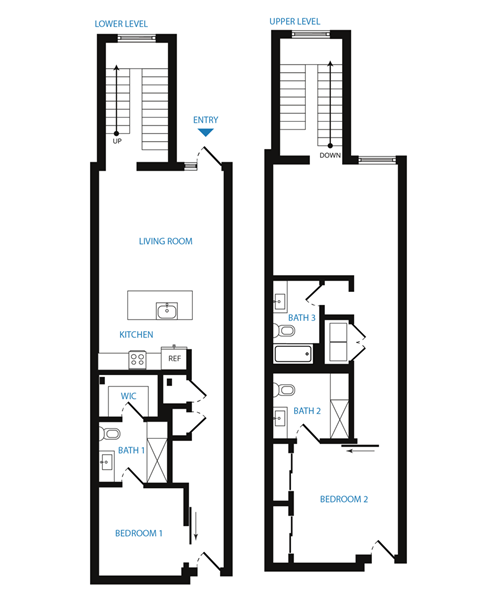 Floor plan for 2 beds, 2 baths, 1721 sqft