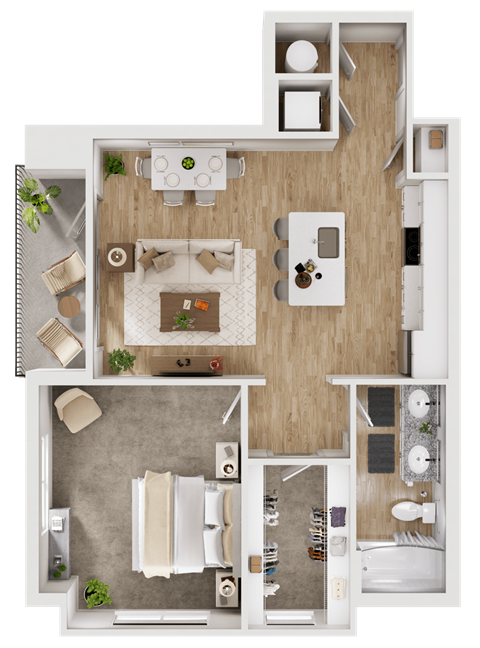 Floor plan for 1 bed, 1 bath, 746 sqft