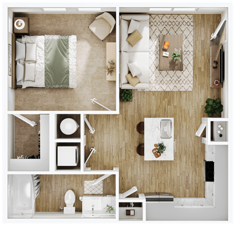 Floor plan for 1 bed, 1 bath, 650 sqft