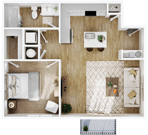 Floor plan for 1 bed, 1 bath, 745 sqft