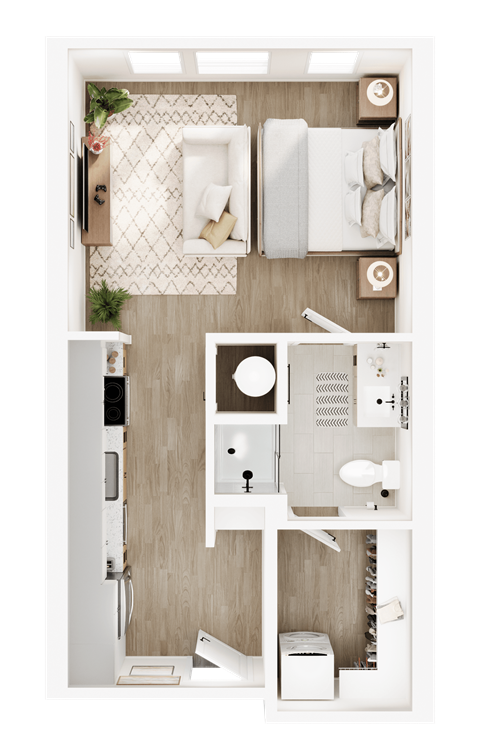 Floor plan for 1 bed, 1 bath, 471 sqft
