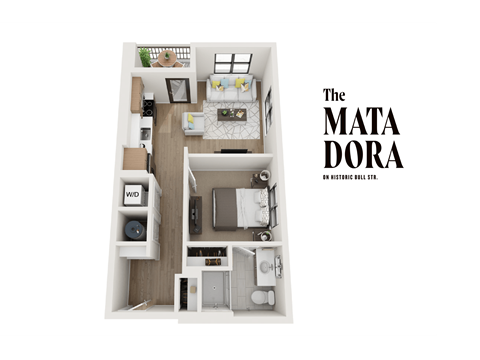 Floor plan for studio, 1 bath, 626 sqft