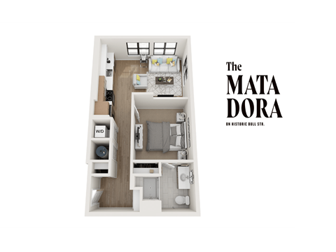 Floor plan for studio, 1 bath, 627 sqft