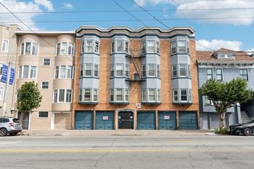 San Francisco apartment for rent - A row of apartment buildings with blue doors and windows.