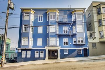 San Francisco apartment for rent - a blue apartment building on a city street