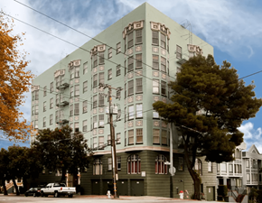 San Francisco apartment for rent - Side view exterior of the apartment building at 100 Broderick St, San Francisco, CA 94117, USA