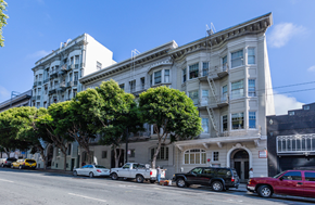 San Francisco apartment for rent - Side exterior view of the apartment building at 861 Post St, San Francisco, CA 94109, USA