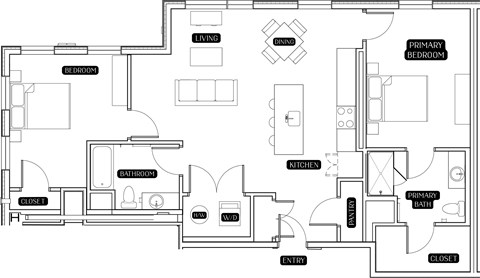 Floor plan for 2 beds, 2 baths, 1258 sqft