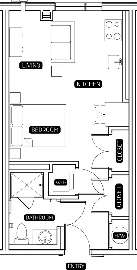 Floor plan for studio, 1 bath, 439 sqft