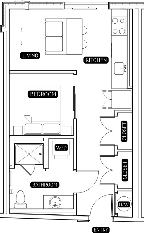 Floor plan for studio, 1 bath, 514 sqft