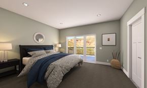 Springdale apartment for rent - Master Bedroom With Glass Slide Door and Carpeted Flooring at Moenave Townhomes in Springdale, Utah