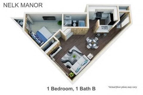 Floor plan for 1 bed, 1 bath, 850 sqft