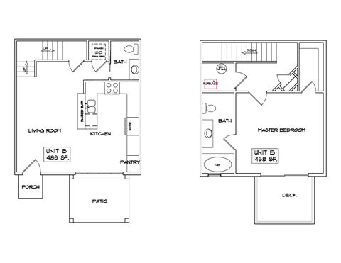 Floor plan for 1 bed, 1.5 baths, 921 sqft
