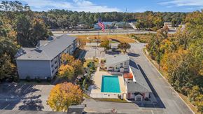 Savannah apartment for rent - An aerial view of a school with a pool and a flag.