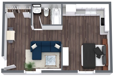 Floor plan for studio, 1 bath, 495 sqft